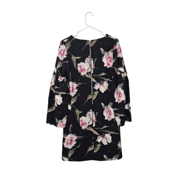 White House Black Market Long Bell Sleeve Floral Shift Dress V Neck Size 4 Small - Picture 2 of 9